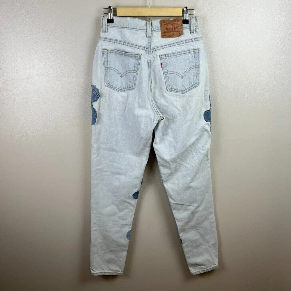VTG Levi's 521 Jeans Womens Size 8 Floral Applique 90s 1994 Light Wash High Rise - Picture 2 of 15
